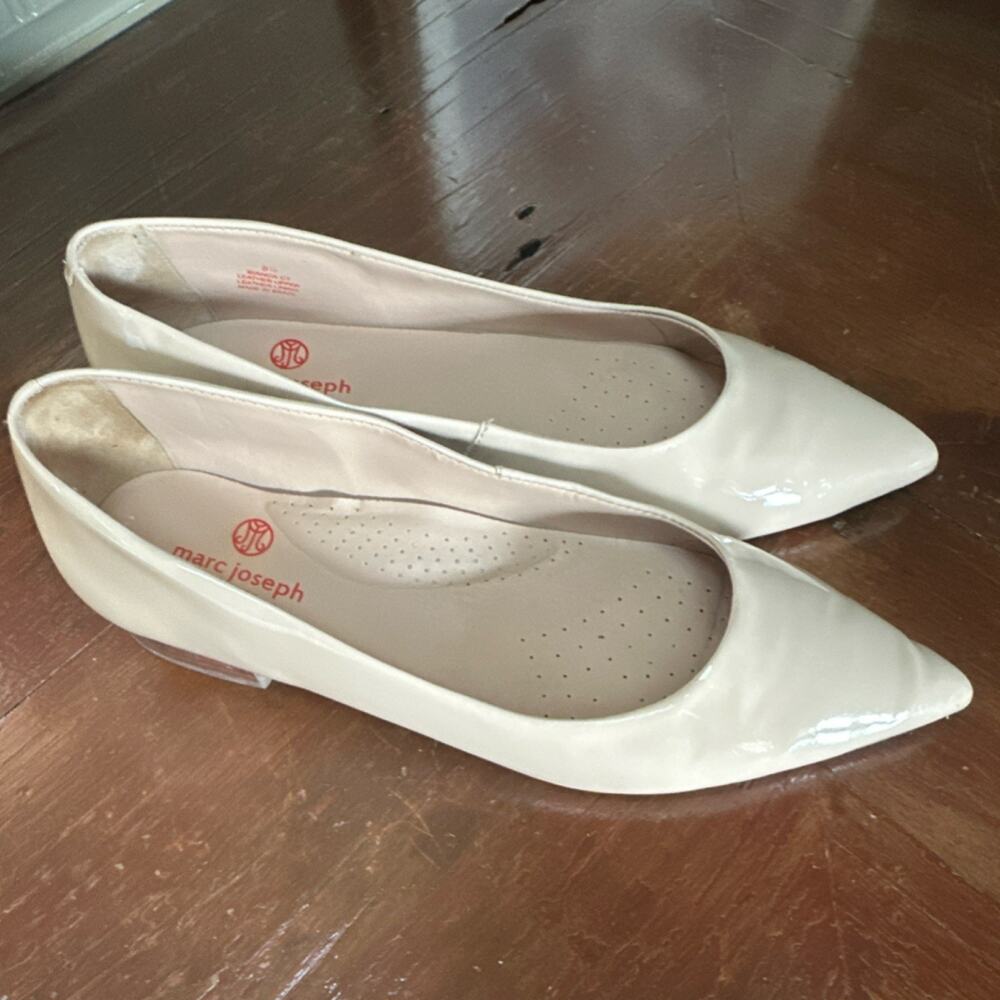 Marc Joseph New York Patent Leather Pointed Toe Slip-On Flats Beige Size 8.5